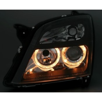 Φανάρια εμπρός Opel Vectra C (2002-2005) angel eyes - μαύρα , χωρίς λάμπες (Η7) - σετ 2τμχ.