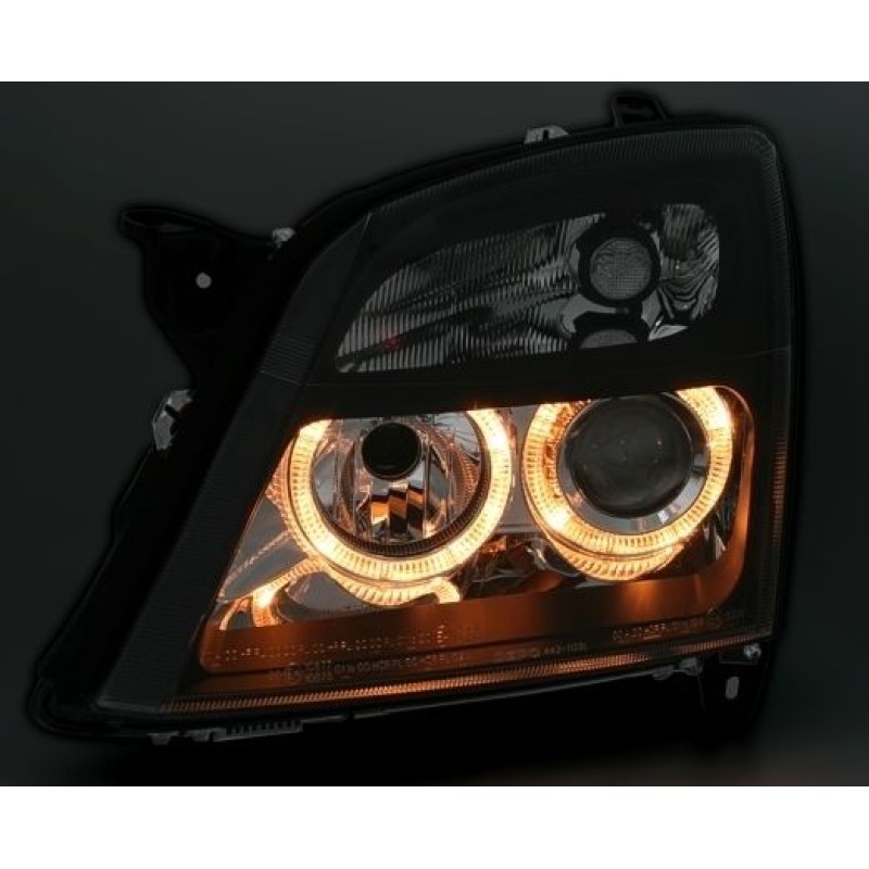 Φανάρια εμπρός Opel Vectra C (2002-2005) angel eyes - μαύρα , χωρίς λάμπες (Η7) - σετ 2τμχ.