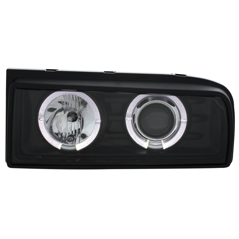 Φανάρια εμπρός Vw Corrado angel eyes - μαύρα , με λάμπες (Η1) - σετ 2τμχ.