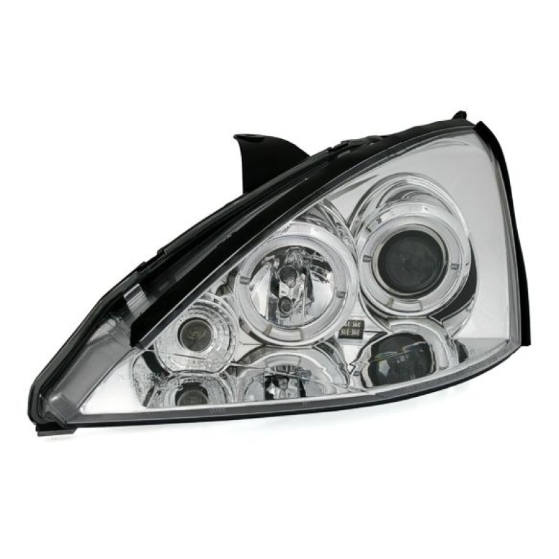 Φανάρια εμπρός Ford Focus (2001-2004) angel eyes - chrome , με λάμπες (Η1) - σετ 2τμχ.