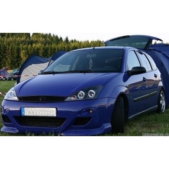 Φανάρια εμπρός Ford Focus (2001-2004) angel eyes - μαύρα , με λάμπες (Η1) - σετ 2τμχ.