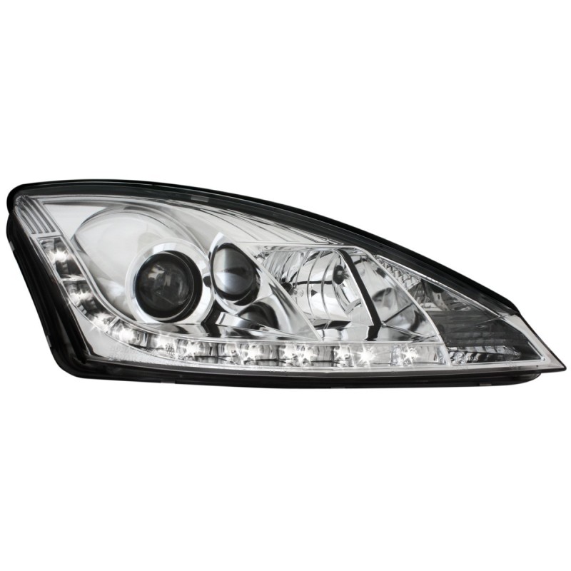 Φανάρια εμπρός Ford Focus (2001-2004) Devil eyes led - chrome , με λάμπες (Η1) - σετ 2τμχ.