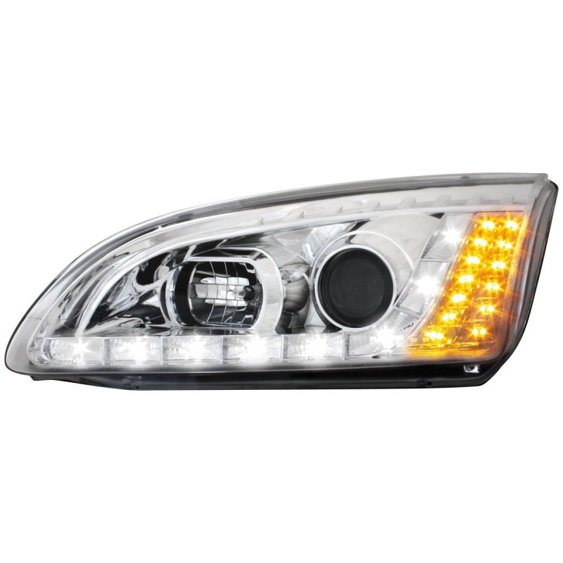 Φανάρια εμπρός Ford Focus (2005-2008) Devil eyes led - chrome , με λάμπες (Η1) - σετ 2τμχ.