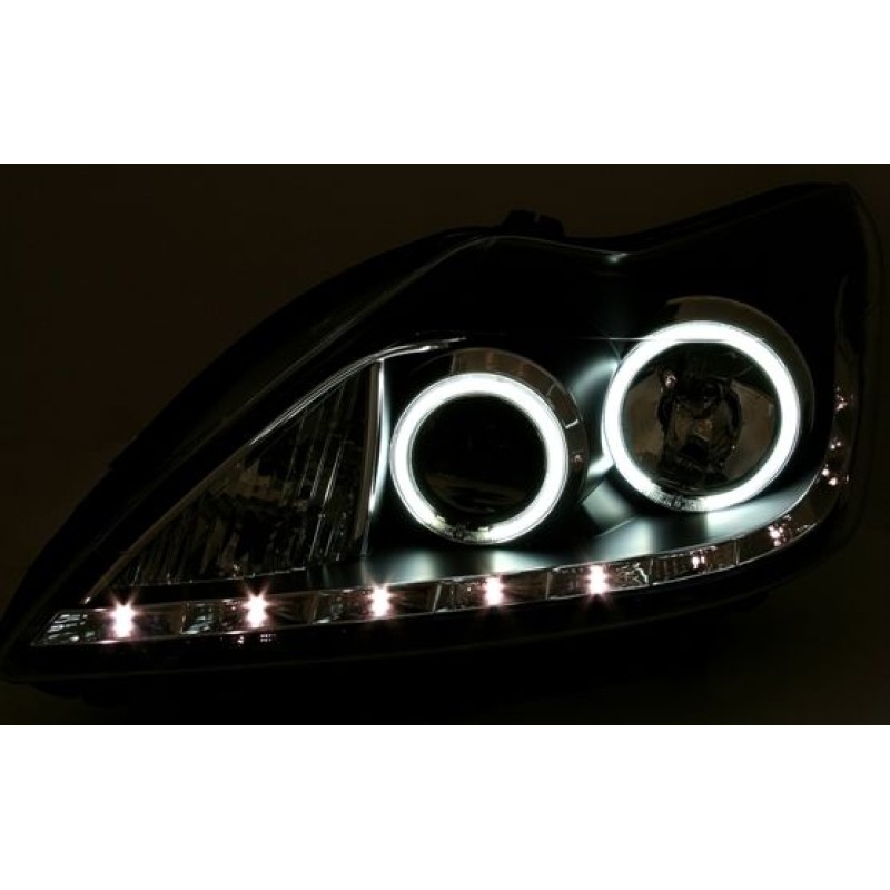 Φανάρια εμπρός Ford Focus (2008-2011) - μαύρα , με λάμπες (Η1) - σετ 2τμχ.