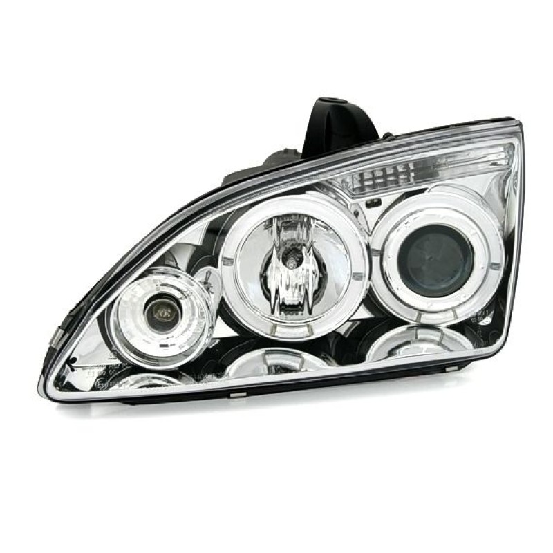Φανάρια εμπρός Ford Focus (2005-2008) angel eyes - chrome , με λάμπες (Η1) - σετ 2τμχ.