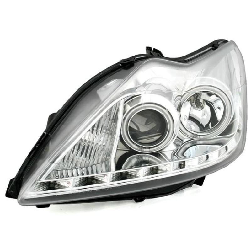 Φανάρια εμπρός Ford Focus (2008-2011) led angel eyes - μαύρα , με λάμπες (Η1) - σετ 2τμχ.