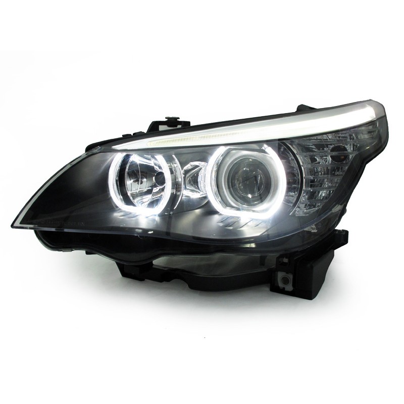 Φανάρια εμπρός led BMW E60 (2003-2007) angel eyes - μαύρα , χωρίς λάμπες (Η7) - σετ 2τμχ.