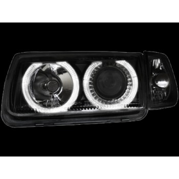 Φανάρια εμπρός Vw Polo 6N (1994-1999) angel eyes - μαύρα , χωρίς λάμπες (Η7) - σετ 2τμχ.