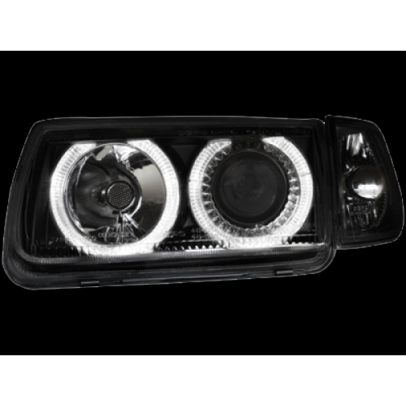 Φανάρια εμπρός Vw Polo 6N (1994-1999) angel eyes - μαύρα , χωρίς λάμπες (Η7) - σετ 2τμχ.