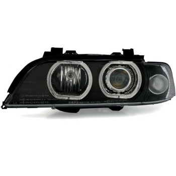 Φανάρια εμπρός BMW E39 (1995-2000) angel eyes με led δαχτυλίδια - μαύρα , με λάμπες (Η7) - σετ 2τμχ.
