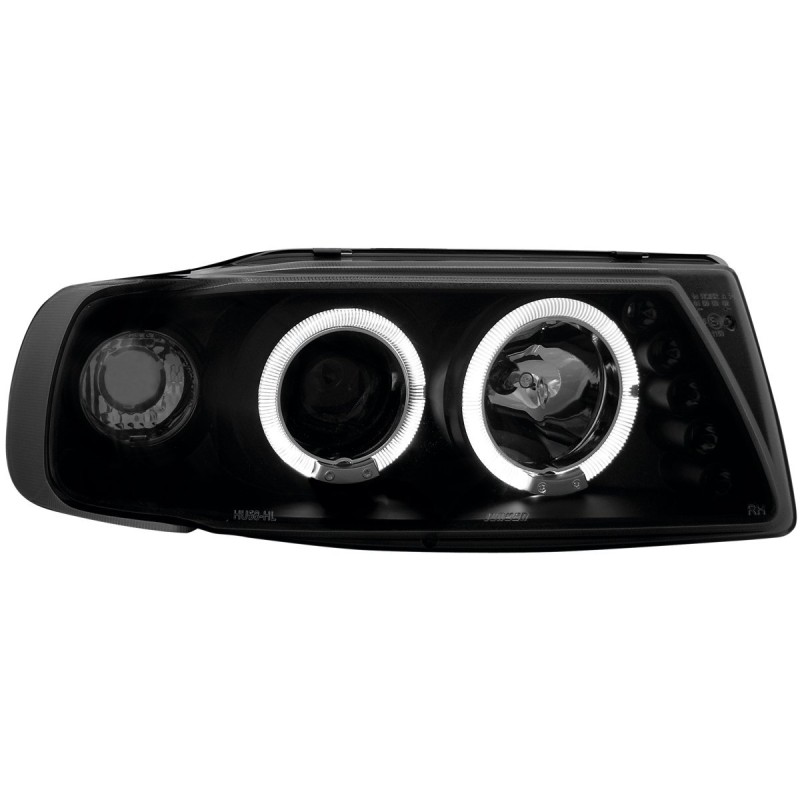 Φανάρια εμπρός Seat ibiza 6K (1993-2000) angel eyes - μαύρα , με λάμπες (Η1) - σετ 2τμχ.