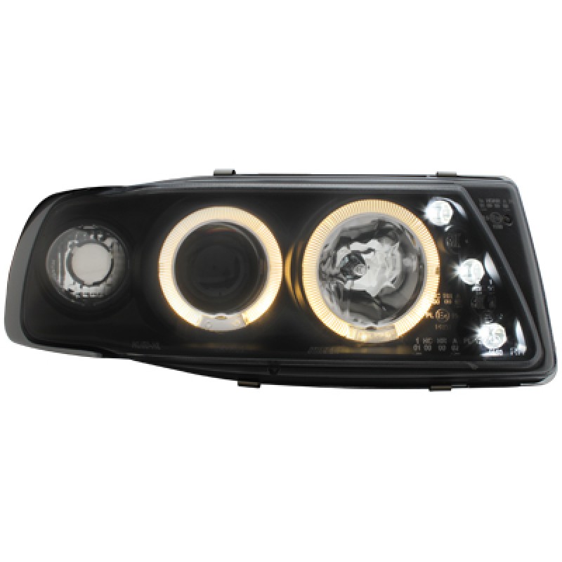 Φανάρια εμπρός Seat ibiza 6K (1993-2000) angel eyes - μαύρα , με λάμπες (Η1) - σετ 2τμχ.