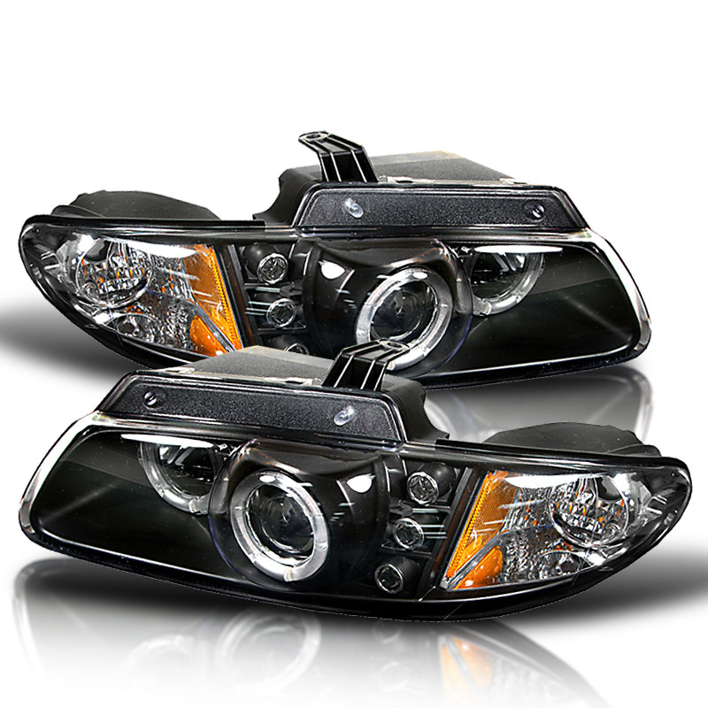 Φανάρια εμπρός Chrysler Voyager (1996-2002) angel eyes με led - μαύρα , με λάμπες (Η1) - σετ 2τμχ.