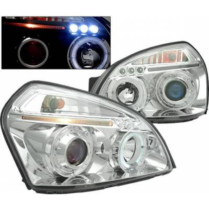 Φανάρια εμπρός Hyundai Tucson (2004-2010) angel eyes - chrome , με λάμπες (Η1) - σετ 2τμχ.