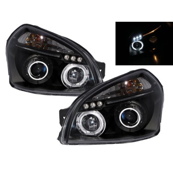 Φανάρια εμπρός Hyundai Tucson (2004-2010) angel eyes - μαύρα , με λάμπες (Η1) - σετ 2τμχ.