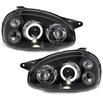 Φανάρια εμπρός Opel Corsa B (1993-2001) angel eyes - black , με λάμπες (Η1) - σετ 2τμχ. Φανάρια εμπρός Opel Corsa B (1993-2001) angel eyes - black , με λάμπες (Η1) - σετ 2τμχ.