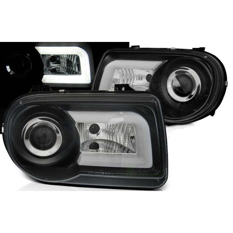 Φανάρια εμπρός Chrysler 300C (2004-2008) με led - μαύρα , με λάμπες (Η1) - σετ 2τμχ.