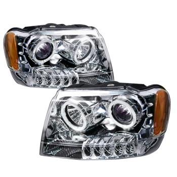Φανάρια εμπρός Jeep Grand Cherokee (1999-2005) angel eyes - chrome , χωρίς λάμπες (Η7) - σετ 2τμχ.