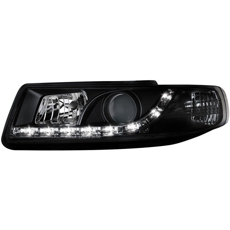 Φανάρια εμπρός Seat Leon /Toledo (1999-2004) με φώτα ημέρας - μαύρα , με λάμπες (Η1) - σετ 2τμχ.
