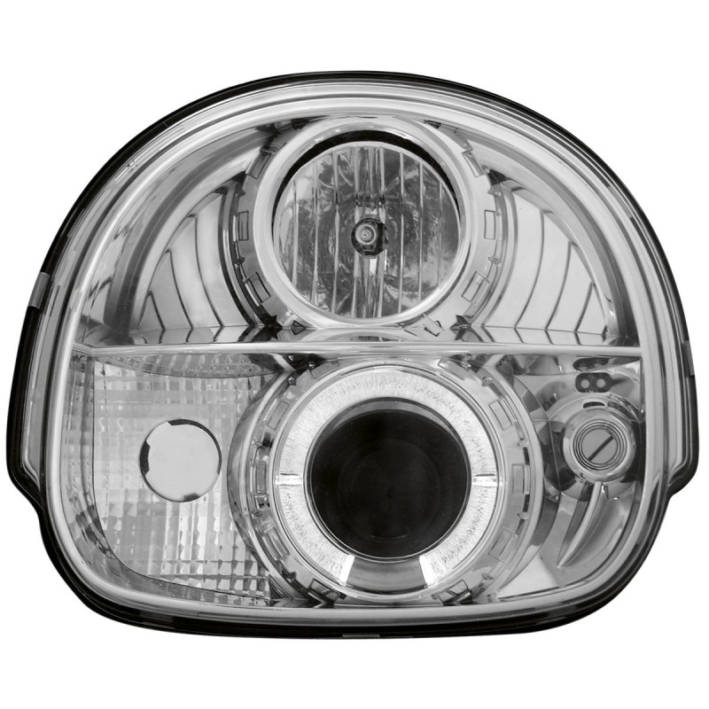 Φανάρια εμπρός Renault Twingo (1992-1998) angel eyes - chrome , με λάμπες (Η1) - σετ 2τμχ.