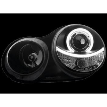 Φανάρια εμπρός Vw Polo 9N (2001-2005) angel eyes - μαύρα , χωρίς λάμπες (Η7) - σετ 2τμχ.