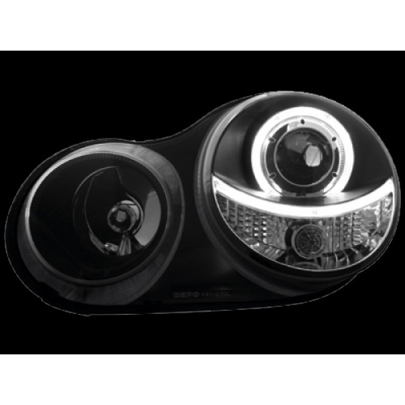 Φανάρια εμπρός Vw Polo 9N (2001-2005) angel eyes - μαύρα , χωρίς λάμπες (Η7) - σετ 2τμχ.