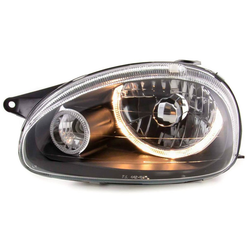 Φανάρια εμπρός Opel Corsa B (1993-2001) angel eyes - μαύρα , χωρίς λάμπες (Η7) - σετ 2τμχ.