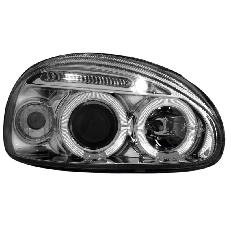 Φανάρια εμπρός Opel Corsa B (1993-2001) angel eyes - chrome , με λάμπες (Η1) - σετ 2τμχ.