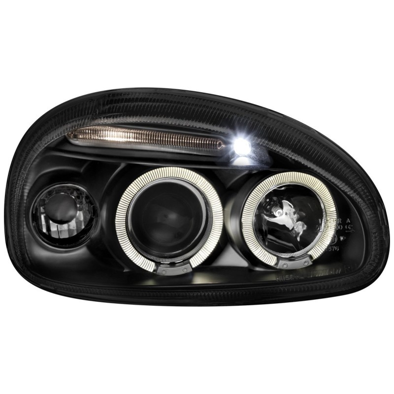 Φανάρια εμπρός Opel Corsa B (1993-2001) angel eyes - μαύρα , με λάμπες (Η1) - σετ 2τμχ.
