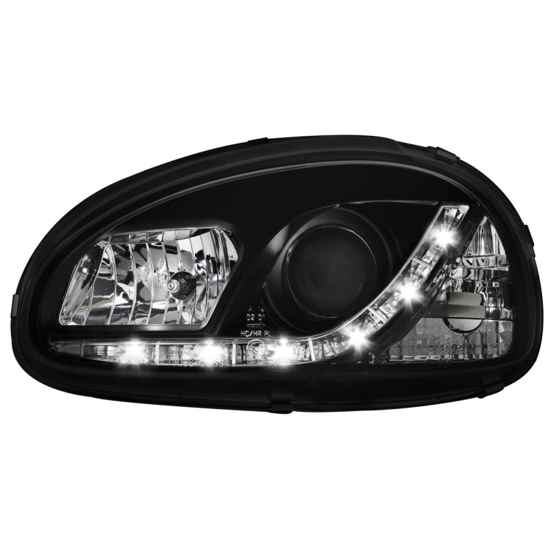 Φανάρια εμπρός Opel Corsa B (1993-2001) led - μαύρα , με λάμπες (Η1) - σετ 2τμχ.