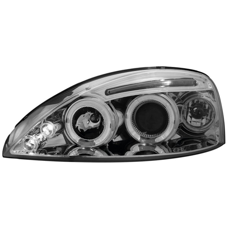 Φανάρια εμπρός Opel Corsa C (2001-2006) angel eyes - chrome , με λάμπες (Η1) - σετ 2τμχ.