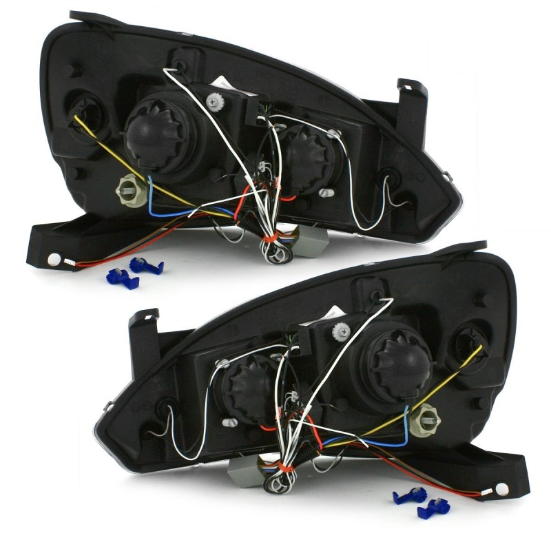 Φανάρια εμπρός Opel Corsa C (2001-2006) angel eyes - black , με λάμπες (Η1) - σετ 2τμχ.