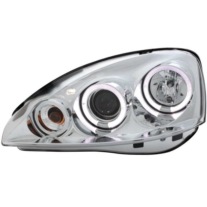 Φανάρια εμπρός Opel Corsa C (2001-2006) angel eyes - χρωμίου , με λάμπες (Η1) - σετ 2τμχ.