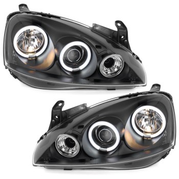 Φανάρια εμπρός Opel Corsa C (2001-2006) angel eyes - μαύρα , χωρίς λάμπες (Η1) - σετ 2τμχ. Φανάρια εμπρός Opel Corsa C (2001-2006) angel eyes - μαύρα , χωρίς λάμπες (Η1) - σετ 2τμχ.
