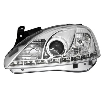 Φανάρια εμπρός Opel Corsa C (2001-2006) led - chrome , με λάμπες (Η1) - σετ 2τμχ.