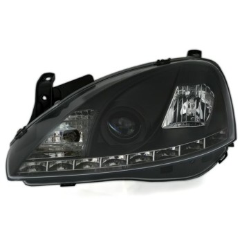 Φανάρια εμπρός Opel Corsa C (2001-2006) led - μαύρα , με λάμπες (Η1) - σετ 2τμχ.