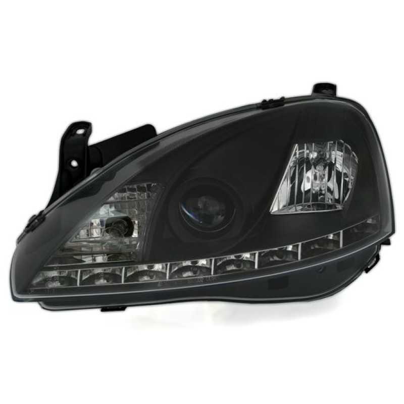 Φανάρια εμπρός Opel Corsa C (2001-2006) led - μαύρα , με λάμπες (Η1) - σετ 2τμχ.