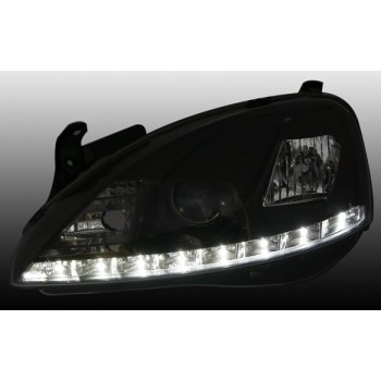 Φανάρια εμπρός Opel Corsa C (2001-2006) led - μαύρα , με λάμπες (Η1) - σετ 2τμχ.