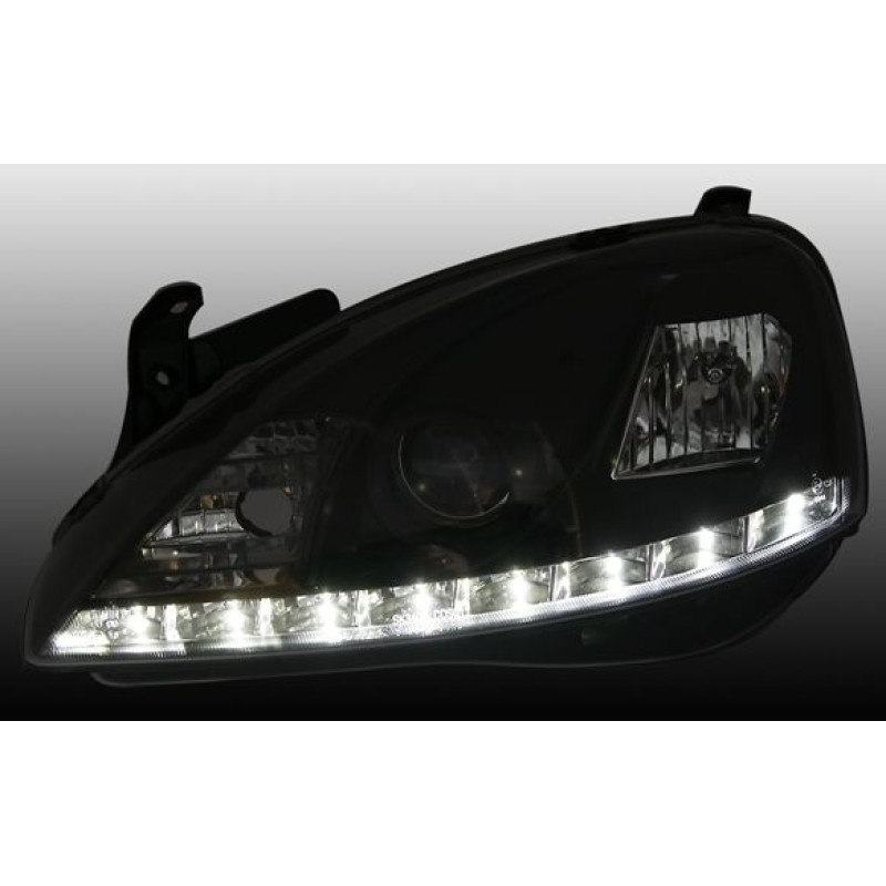 Φανάρια εμπρός Opel Corsa C (2001-2006) led - μαύρα , με λάμπες (Η1) - σετ 2τμχ.
