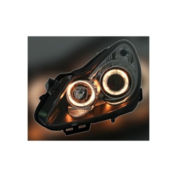 Φανάρια εμπρός Opel Corsa D (2006-2010) angel eyes - μαύρα , χωρίς λάμπες (Η7) - σετ 2τμχ.