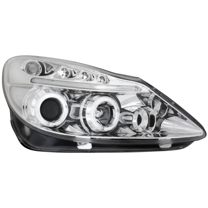 Φανάρια εμπρός Opel Corsa D (2006-2010) led angel eyes - chrome , με λάμπες (Η1) - σετ 2τμχ.