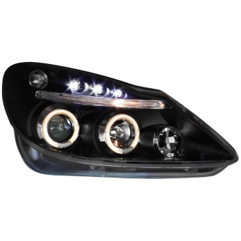 Φανάρια εμπρός Opel Corsa D (2006-2010) led angel eyes - μαύρα , με λάμπες (Η1) - σετ 2τμχ.