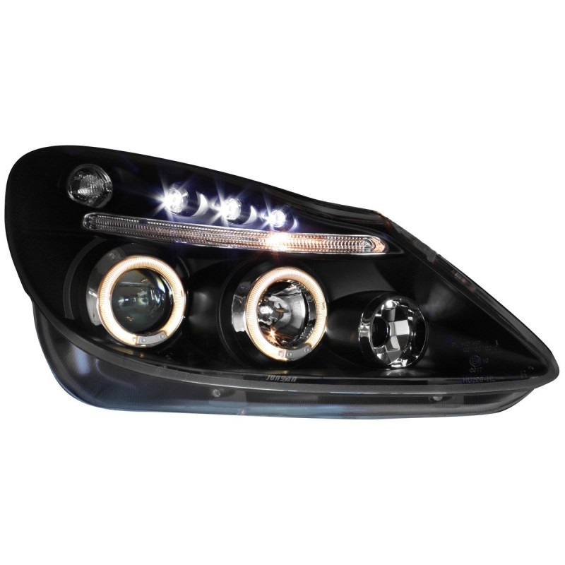 Φανάρια εμπρός Opel Corsa D (2006-2010) led angel eyes - μαύρα , με λάμπες (Η1) - σετ 2τμχ.
