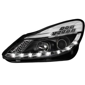 Φανάρια εμπρός Opel Corsa D (2006-2010) led - μαύρα , με λάμπες (Η1) - σετ 2τμχ.