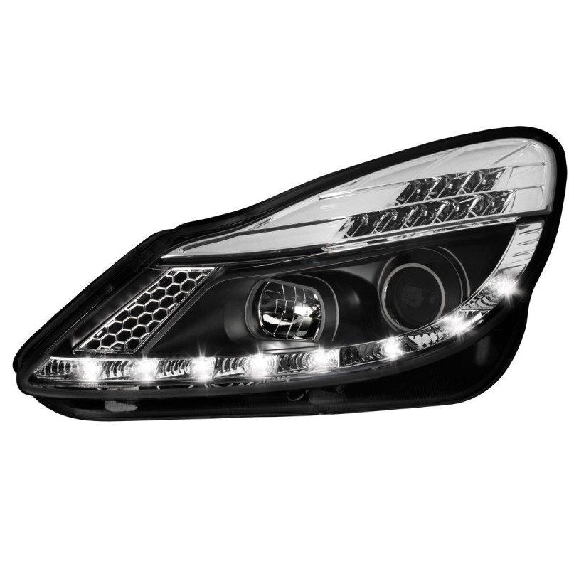 Φανάρια εμπρός Opel Corsa D (2006-2010) led - μαύρα , με λάμπες (Η1) - σετ 2τμχ.