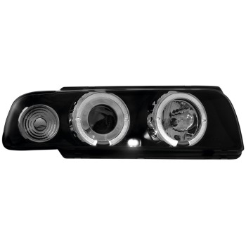 Φανάρια εμπρός BMW E38 (1994-1998) angel eyes - μαύρα , με λάμπες (Η1) - σετ 2τμχ.