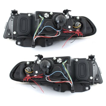Φανάρια εμπρός BMW E38 (1994-1998) angel eyes - μαύρα , με λάμπες (Η1) - σετ 2τμχ.