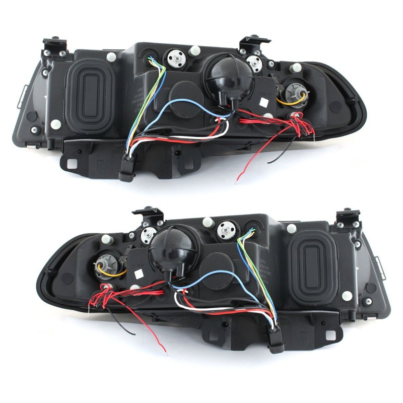Φανάρια εμπρός BMW E38 (1994-1998) angel eyes - μαύρα , με λάμπες (Η1) - σετ 2τμχ.