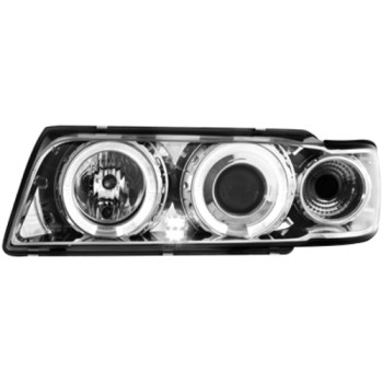 Φανάρια εμπρός BMW E38 (1994-1998) angel eyes - chrome , με λάμπες (Η1) - σετ 2τμχ.