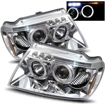 Φανάρια εμπρός Jeep Grand Cherokee (1999-2005) led angel eyes, με λάμπες (Η1) - σετ 2τμχ.